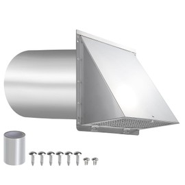 Ventilación de Pared con Capucha de 6 Pulgadas con Rejilla y Amortiguador, Tapa de Ventilación de Escape de 6 Pulgadas para Ventilación d...