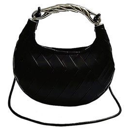 Razzberry Hand Woven Crossbody Clutch Bag, Vegan Leather, Silver Handle, 24cm x 15cm (Black)