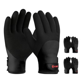 KAYGO Waterproof Thermal Work Gloves 3 Pairs, Full Hand Latex Coated, Insulated Liner for Freezer Cold Weather Fishing Winter Outdoor Work, KG140 (Full Black, X-Large)