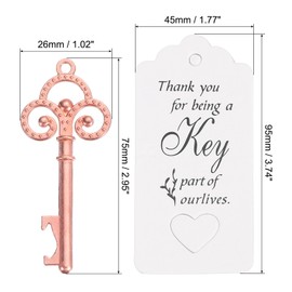 PATIKIL Vintage Key Bottle Openers, 10 Pcs Wedding Party Favor Souvenir Gift Set with Thank You Tag, Key Chains for Guests, Rose Golden, White
