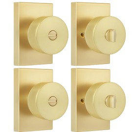Haidms Gold Door Knobs Interior, Zinc-Alloy Heavy Duty Brushed Gold Interior Door Knobs, Modern Bedroom Door Knob Bathroom Bulk (2 Pack)