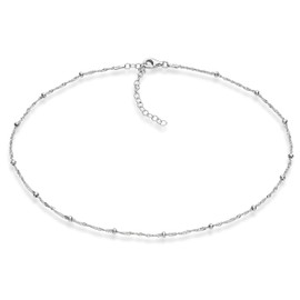 Miabella 925 Sterling Silver Figaro, Beaded Singapore, Sparkle, Cuban Link Chain, Adjustable Choker Necklace for Women Made in Italy (Singapore Bead, Length 13+2 Inches)