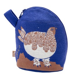 Kusunobashi Crest Woven Pouch, MoritaMiW Gusseted Pouch, Springtime Grouse, Approx. 6.7 x 5.4 - 7.1 x 3.9 inches (17 x 13.9 - 18 x 10 cm), Blue A-69968-90