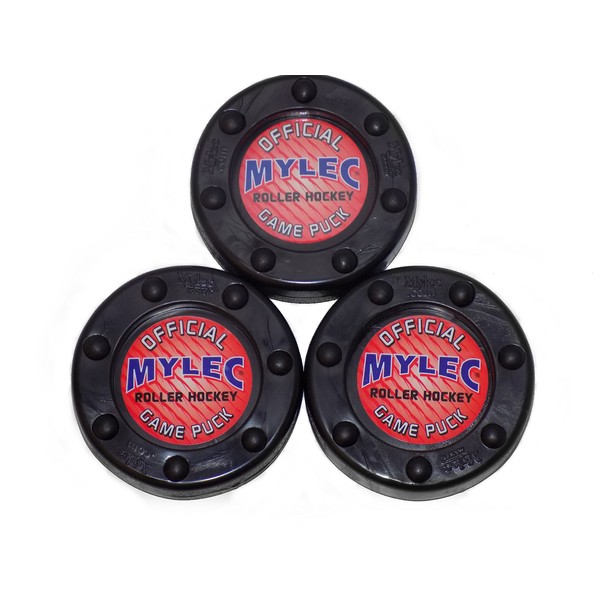 Mylec Official Roller Hockey Game Puck, Black, (Pack of 3)