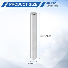 sourcing map 40 Pcs 3 mm x 22 mm Dowel Pins, 316L Stainless Steel Cylindrical Dowel Pins Shelf Support Peg Pin Rod Fasten Elements Metal Shelf Pegs Silver Tone