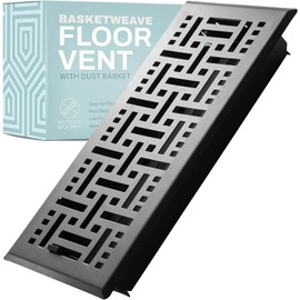 Home Intuition Basketweave 4x14 Inch Decorative Floor Register Vent with Mesh Cover Trap, Matte Black