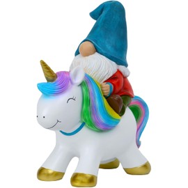 Mood Lab Garden Gnome Statue - Garden Gnome Riding Unicorn - 8.3 Inch Tall Lawn Figurine - for Outdoor or House Decor - Funny Yard & Patio Decoration