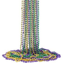 12 Pack Mardi Gras Bead Necklace Bulk 33 inch Multi Colors Carnival Necklaces for Mardi Gras Party Favors St. Patrick's Day Costume Jewelry Necklace Assorted Metallic Colors in Gold Green Purple