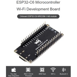 ESP32-C6-WROOM-1-N8 ESP32-C6 Development Board ESP32 C6 Microcontroller RISC-V 32-bit Single-Core Processor, Integrate WiFi 6, Bluetooth 5 and IEEE 802.15.4 (with Pre-soldered Header)
