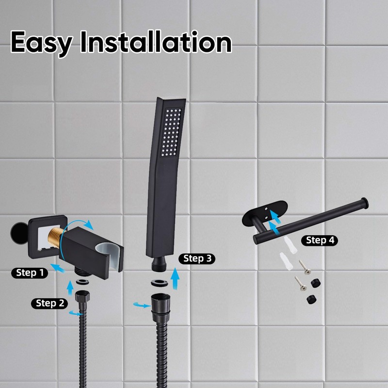 Ameletai Matte Black Handheld Shower Head Set, Square Shower Wand