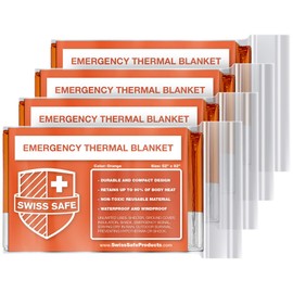 Swiss Safe 4 Pack Mylar Emergency Blankets for Survival - Compact & Insulated for Cold Weather - Designed for NASA, Outdoor, Running, Camping, Survival, First Aid Car Kit - Orange, 4 Pack