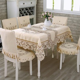 AMZALI Washable Flower Embroidered Lace Tablecloth Dust-Proof Table Cloths Rectangle Fabric Table Cover for Kitchen Dinner Picnic Outdoor and Indoor Home Decor (Oblong, 68 x 126 inch)