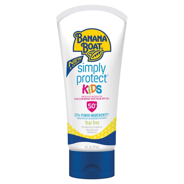 Banana Boat Simply Protect Mineral-Based Sunscreen Lotion for Kids, SPF 50+, Tear Free, 25% Fewer Ingredients, 6oz.