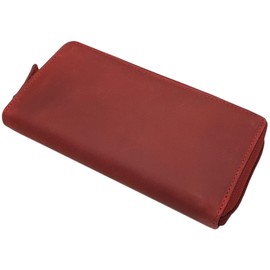 myledershop Large Full-Grain Leather Women's Purse/Purse/Wallet/Purse All Around with Liana Embossing or without Embossing and RFID & NFC Protection Including Sewing Kit, Without embossing/cherry red,