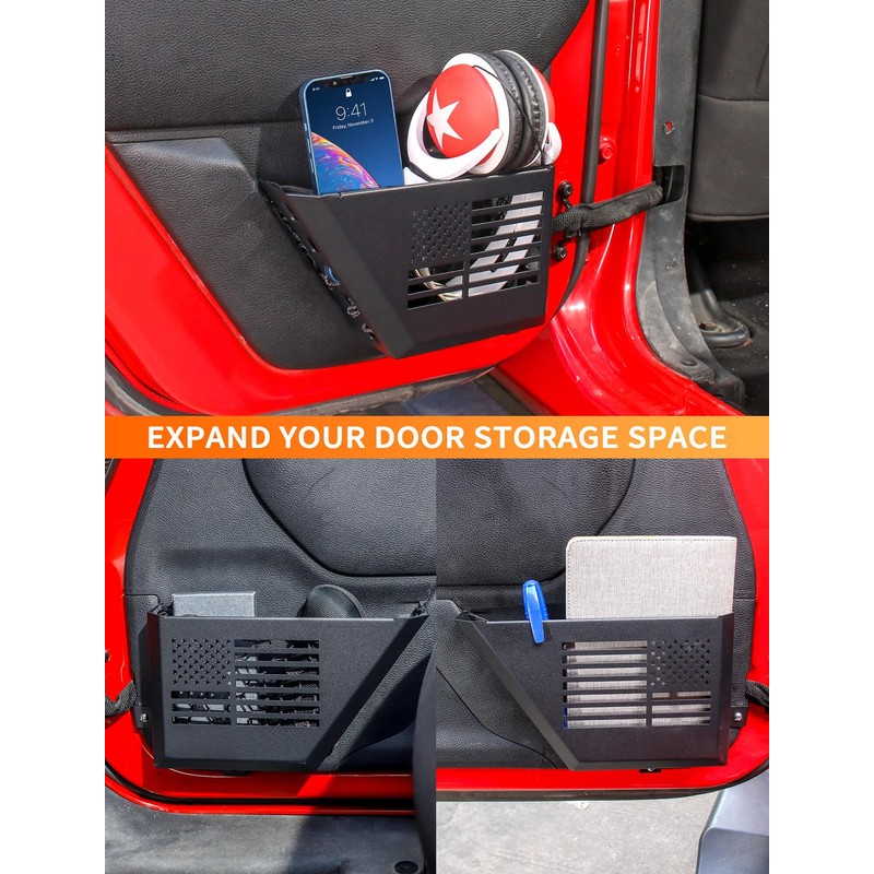 Savadicar Metal Door Pockets, American Flag Door Side Organizer Compatible