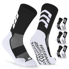 Closemate Grip Soccer Socks for Men Cushion Anti Slip Athletic Grip Socks for Soccer Football Basketball Yoga 3 Pairs(3BlackWhite,Size L)