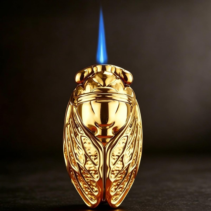 Cicada Shaped Torch Lighter, Refillable Butane Cool Lighters, Gold and