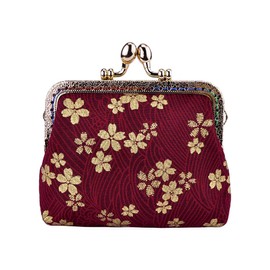 Oyachic Coin Purse,Floral Change Purse, Canvas Coin Purse Wallet with Clasp, Kiss Lock Coin Wallet for Women Girls, Red