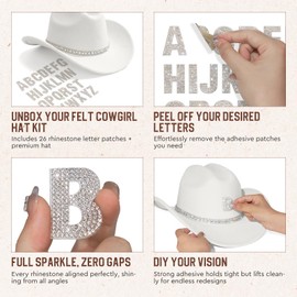 AW BRIDAL Engagement Bridal Shower Bachelorette Wedding Gift for Her, DIY Rhinestone Bride Cowgirl Hat, White Felt Western Cowboy Hats for Women Mom Wife Boss Best Friends for Birthday Gifts