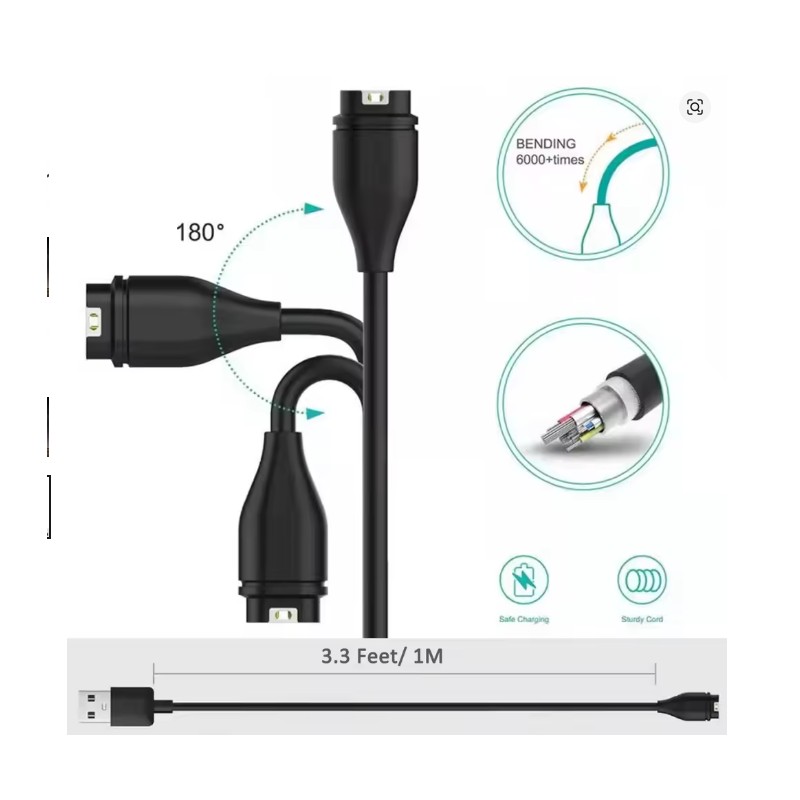 Toolzia USB Charging Cable - Compatible with Garmin Fenix and