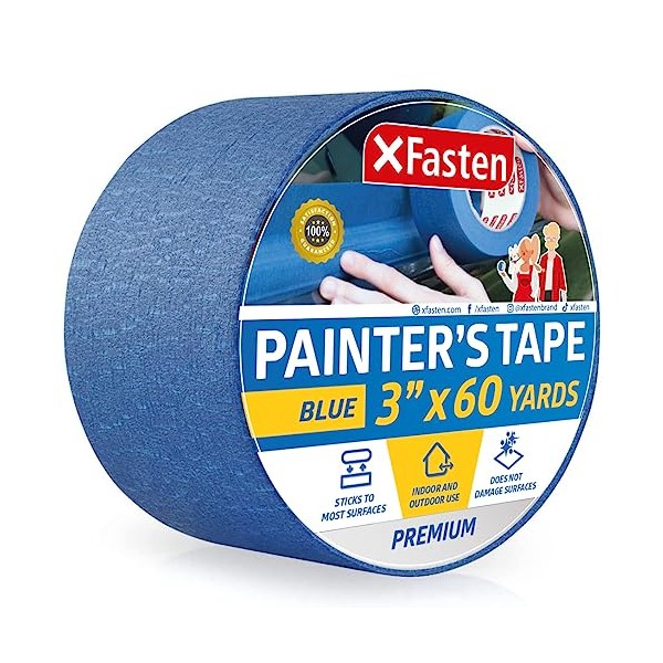 XFasten Professional Blue Painters Tape, Multi-Use, 3 Inches x 60 Yards Blue Tape
