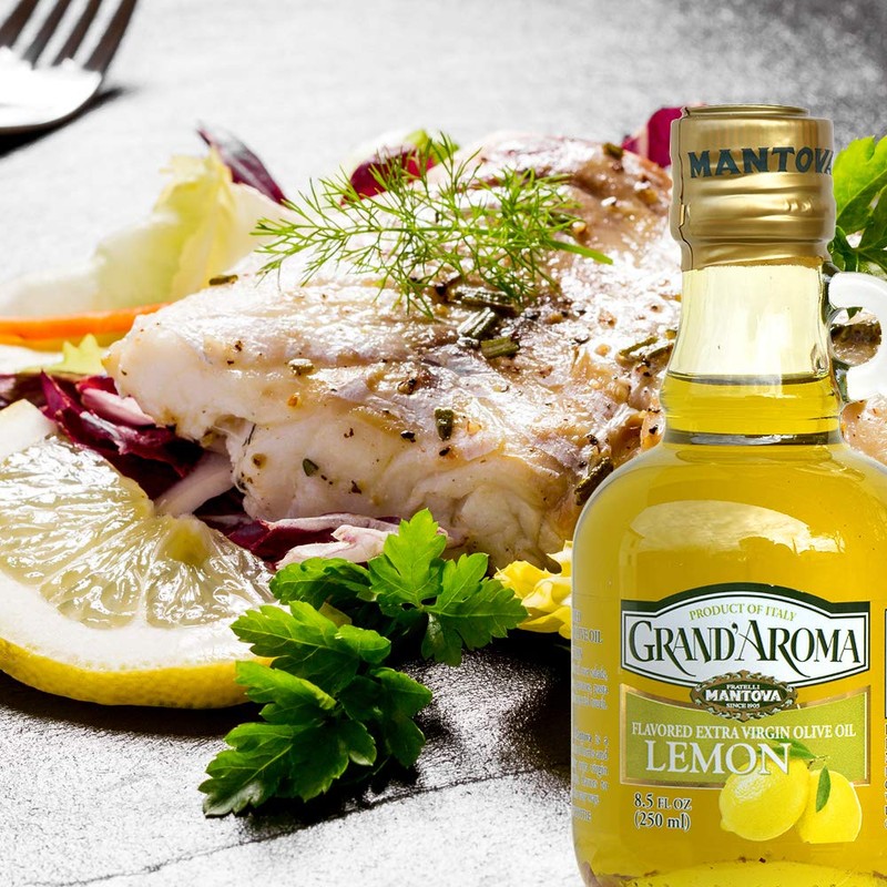 Mantova Grand’Aroma Lemon Flavored Extra Virgin Olive Oil, made in