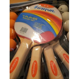 Harvil 4-Player Table Tennis Racket and Ball Set with Nylon Carrying Bag.