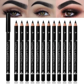 12Pcs brow pencil, wooden hard-core eyebrow pencils, eyebrow pencil Black, eyebrow and eyeliner pencils, waterproof and sweat-proof, beginner makeup eyebrow pencil, Black eyeliner pencils
