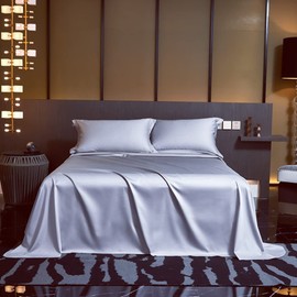 Satin Flat Sheet Only, 1 - Piece Top Sheet, Extra Soft Silk Flat Bed Sheets Sold Separately (Gray, Twin)