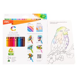 deli Colouring Pencils Pack of 24 Colours, Ergonomic Triangular Colouring Pencils, Case of 24 for Adults and Children