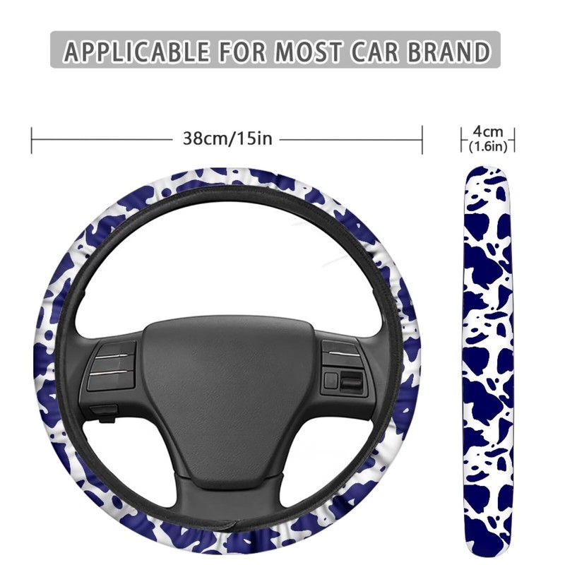 DBBXHZJY Blue Cow Print Steering Wheel Cover Women Non Slip