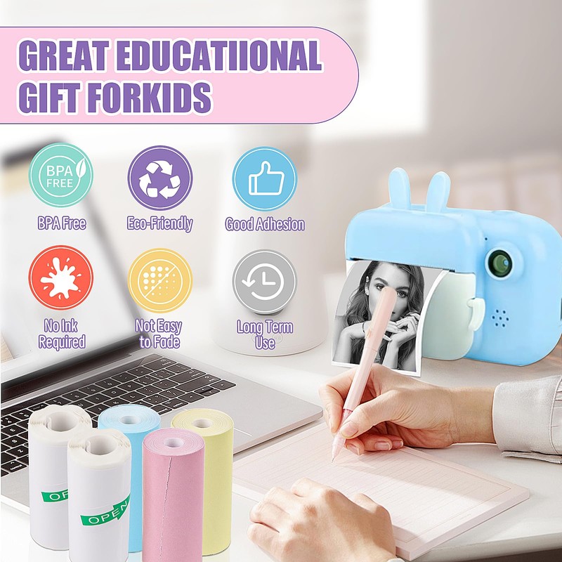 Mini Printer Stickers 20 Rolls Thermal Paper for Children's Camera,
