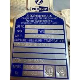 ZOOK PRO-QUIP 6" TYPE D-V, RUPTURE DISC 316/NIC/316,35 PSIG @ 400F,NEW FREE SHIP