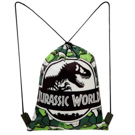 Jurassic World Children's Gym Bag, Backpack, Teenager Fabric Bag, Drawstring Bag for School Travel, Swimming Bag with Dino Print, Gifts for Children, Green (green camo)