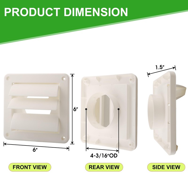 TNITRIB 3 Inch Dryer Vent Cover 1475W White Plastic Louvered
