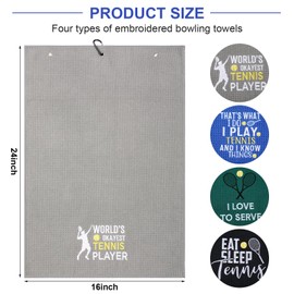 VitalCozy 4 Pieces Tennis Towel Funny Embroidered Tennis Towel with 4 Clip Sports Court Accessory Gifts for Men Women(Classic Style)