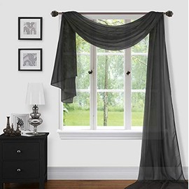 Sapphire Home 1pc Window Sheer Voile Scarf Valance, Decorative Sheer Valance for Window Home Decor, Solid Color, Valance (37"x216") Black