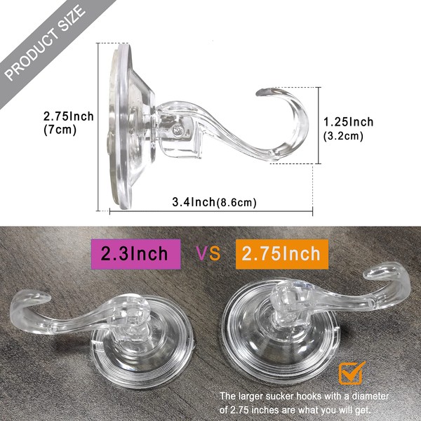 4 Pack Suction Cup Heavy-Duty Hook，Large Clear Reusable Wreath Vacuum