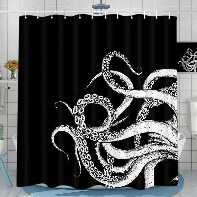 Octopus Decor Shower Curtain for Bathroom, Funny Black and White