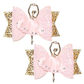 2Pcs Ballet Bows for Girls Hair Ballerina Accessories for Girls Bow Rhinestone Hair Clips Hair Accessories for Ballet