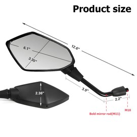 KHGUZ 2PCS Motorcycle Mirrors, Dirt Bike Rearview Side Mirror for Handlebar, Adjustible Motorbike Convex Rear View Mirror with 10MM Threaded Bolt, Compatible with Scooter, UTV, ATV