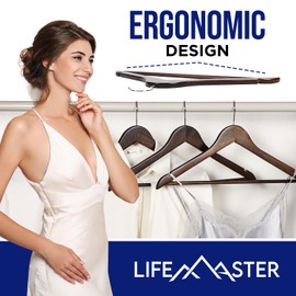 Lifemaster Wooden Hanger Set - 20 Pieces Non-Slip Versatile Closet Space-Saving Hanger Set for Suit, Coat, Camisole, Jacket, Pants, and Dresses with 360° Swivel Hook - Vintage