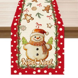 XCHI Snowman Noel Winter Xmas Gingerbread Man Christmas Table Runner Table Decoration for Party Home Kitchen Dining Holiday Decor 13x72 Inch