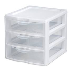 Sterilite 3 Drawer Mini Desktop Unit, Clear w/White Frame