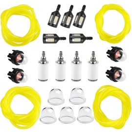 Hettluo 4 Size 4-Feet-Long Fuel Line Gas Hose Tube for Small Engine Stihl Weedeater Craftsman Husqvarna String Trimmer Chainsaw Blower with Snap in Primer Bulb, Primer Pouland Bulb, Fuel Filter