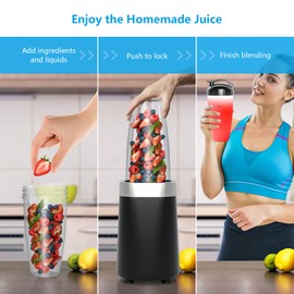 PETSITE Personal Blender, 1000W Mini Fast Portable Bullet Blender with 12oz & 24oz Blender Bottles and To-Go Lids, Small Blender for Shakes and Smoothies