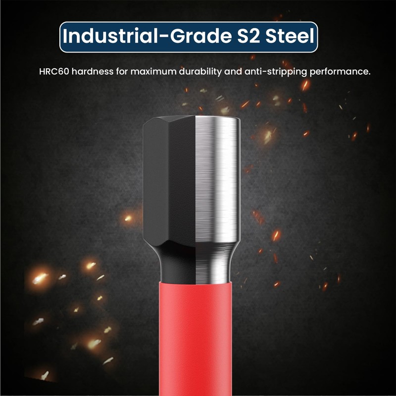 Magnetic Screwdriver Bit Set, S2 Steel Construction, 1/4-Inch Hex Shank,