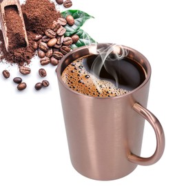 Taza de cerveza con agarre manual 304 Taza de agua de café de acero inoxidable Vasos de doble pared 340 ml(Oro rosa)