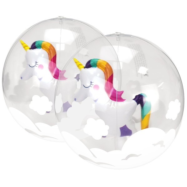 2 Pieces 12 Inch Unicorn Inflatable Beach Ball 3D Unicorn