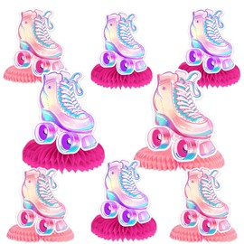Roller Skates Honeycomb Centerpieces Retro Hip Hop Roller Skating Theme Decor Decorations for Girls Teens Skates Birthday Party Baby Shower Neon Rainbow Glow Party Roller Skating Party Supplies Gift